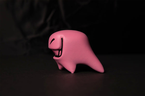 pink Mr. Fangs acrylic figurine side view