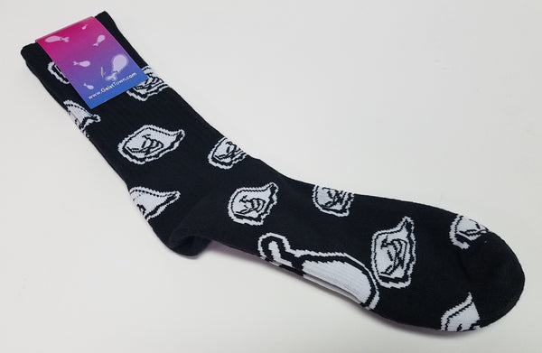 Men's fun socks with original Mr. Fangs ghost socks and chicken leg on the sole.