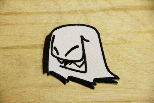 Iron-on or embroider original Mr. Fangs ghost patch. Perfect for hats, jackets, backpacks and soccer jerseys. 