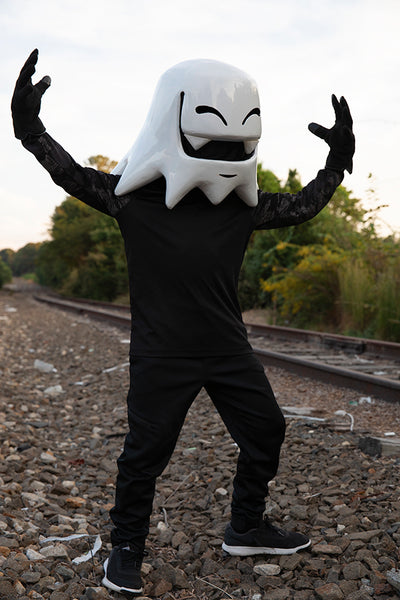 Handmade Mr. Fangs Atlanta ghost helmet wearable sculpture art.