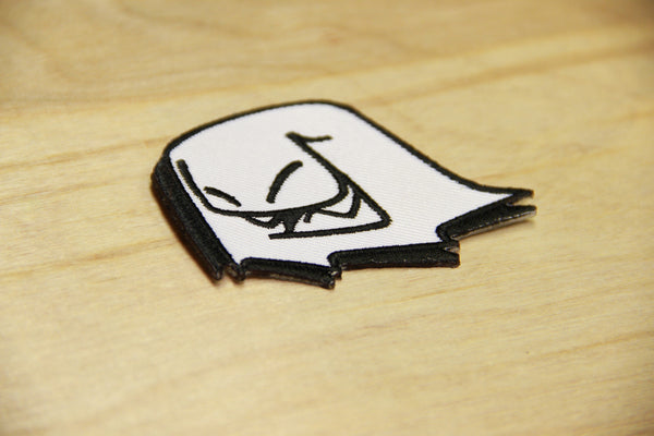 Iron-on or embroider original Mr. Fangs ghost patch. Perfect for hats, jackets, backpacks and soccer jerseys. 