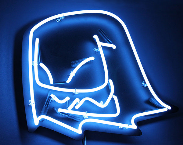 Mr. Fangs handmade electric blue neon sign. 